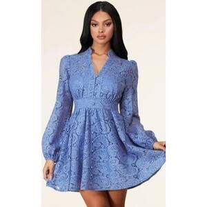 NWT Latiste Womens Lavender Blue Dress Crochet Lace Long Sleeve Mini Dress 2X